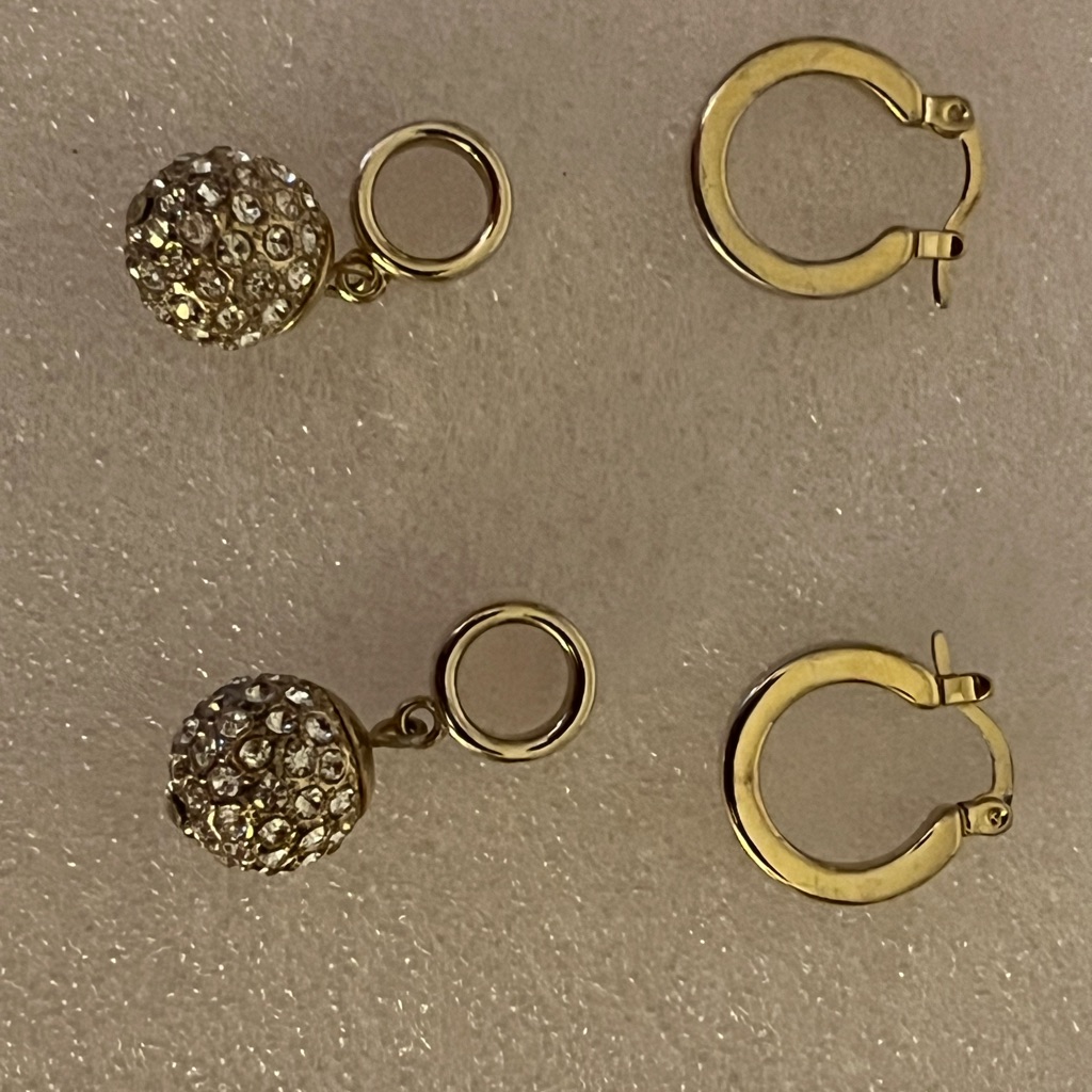 Miche Small Gold/Tone Hoop Earrings & Pave Ball Accent - New In Box